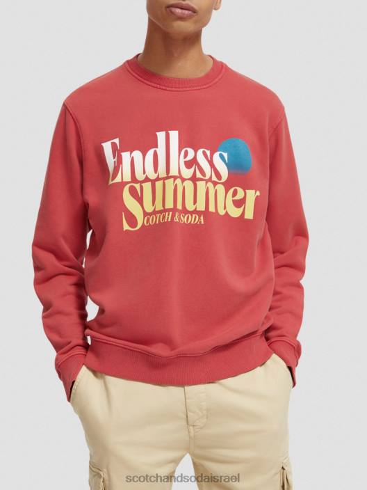 Scotch & Soda גברים סווטשירט גרפי צבוע בגזרה רגילה צבעוני אדום הַלבָּשָׁה 8RPB542